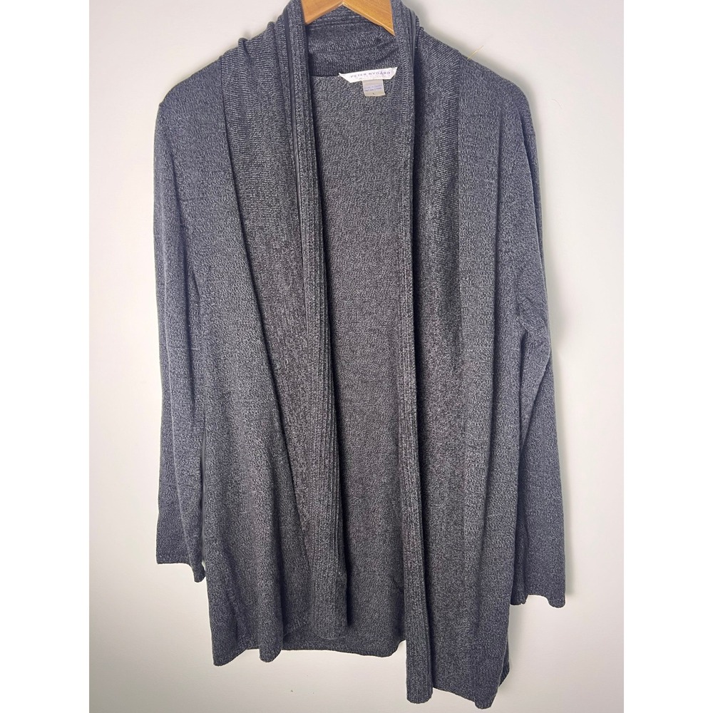 Peter Nygard Cardigan Wm L Gray Open Front Long Sleeve Marl Knit Academia Cozy